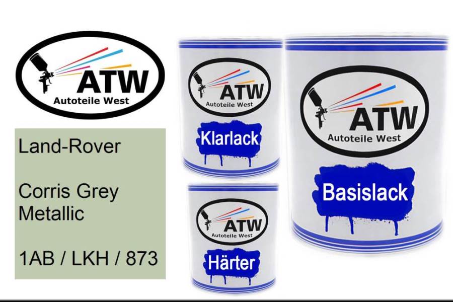 Land-Rover, Corris Grey Metallic, 1AB / LKH / 873: 1L Lackdose + 1L Klarlack + 500ml Härter - Set, von ATW Autoteile West.